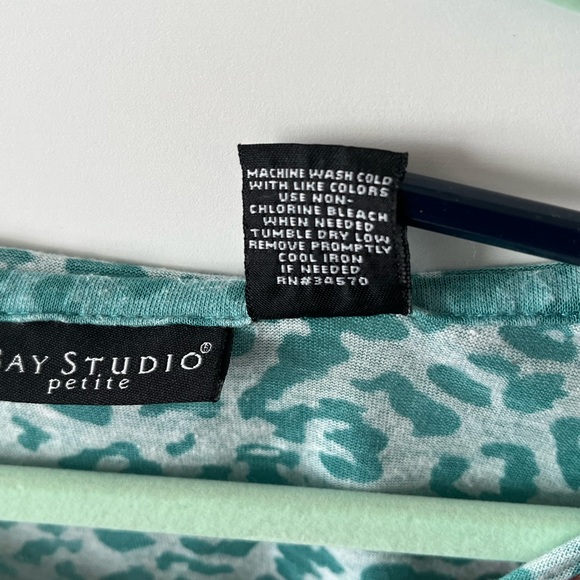 Bay Studio Teal and Brown Floral Short Sleeve Top with a sheer leopard print. - Picture 6 of 6